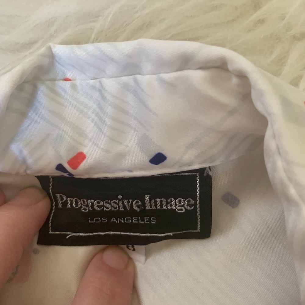 Vintage 80s White Abstract Patterned Button Down 8 - image 4